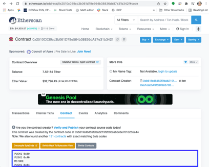 Vista de código de operación de Etherscan